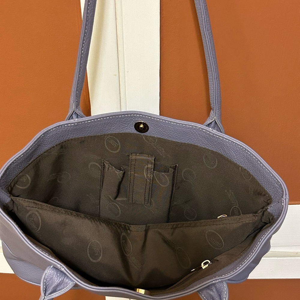 Ameri Leather Blue/Gray Leather Handbag Tote Bag,… - image 2